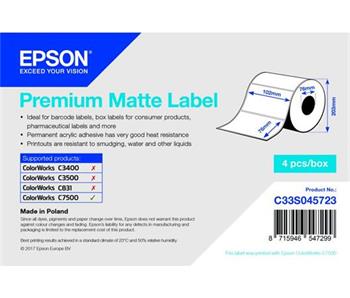 EPSON Premium Matte Label - Die-cut Roll: 102mm x 76mm, 1570 labels