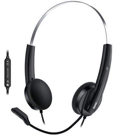 Genius HS-220U AI,Headset, náhlavní, drátový, s mikrofonem, ovl. hlasitosti, Copilot,USB, 2,4m kabel,černá