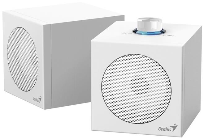 Genius SP-HF300U, Reproduktory, 2.0, 4W RMS, USB-A, USB-C, 2" měniče, dřevěné, ovládání hlasitosti, bílá