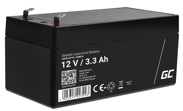 Green Cell AGM VRLA 12V 3.3Ah maintenance-free battery for the alarm system, cash register, toys