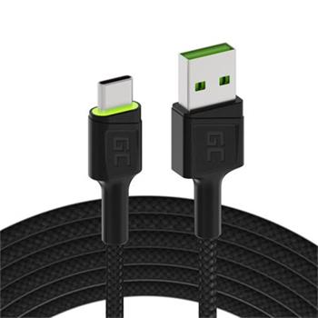 Green Cell Cable Ray USB kabel - USB-C 120 cm se zeleným LED podsvícením a podporou rychlého nabíjení Ultra Charge, QC 3.0