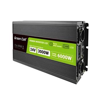 Green Cell PowerInverter LCD 24 V 3000W/60000W vehicle inverter with display - pure sine wave