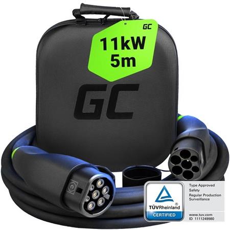 Green Cell Snap nabíjecí kabel pro elektromobily typu 2 11kW 5m 16A pro nabíjení Tesla Model Y 3 S X, Kia EV6, VW ID.4, ID.5, BMW