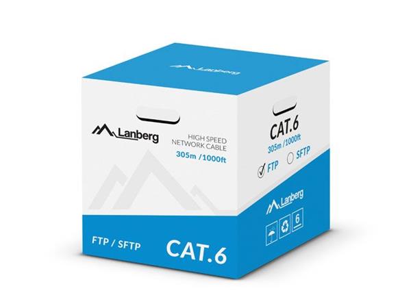 LANBERG FTP kabel CAT.6, Cu, délka 305m, šedý, CPR + Fluke passed, PVC