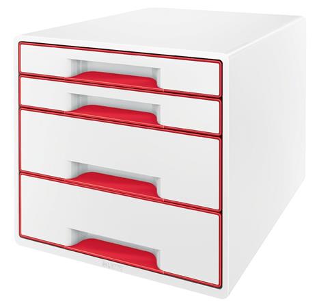 LEITZ Zásuvkový box WOW CUBE, 4 zásuvky, bíla/červená