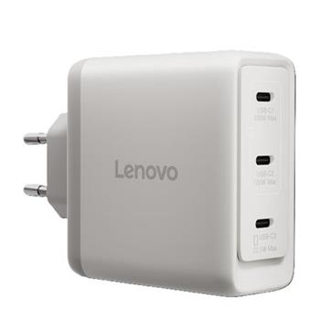 Lenovo CONS Multi-port USB-C 100W GaN Charger = napájecí adaptér s 3x UBS-C v bílé barvě