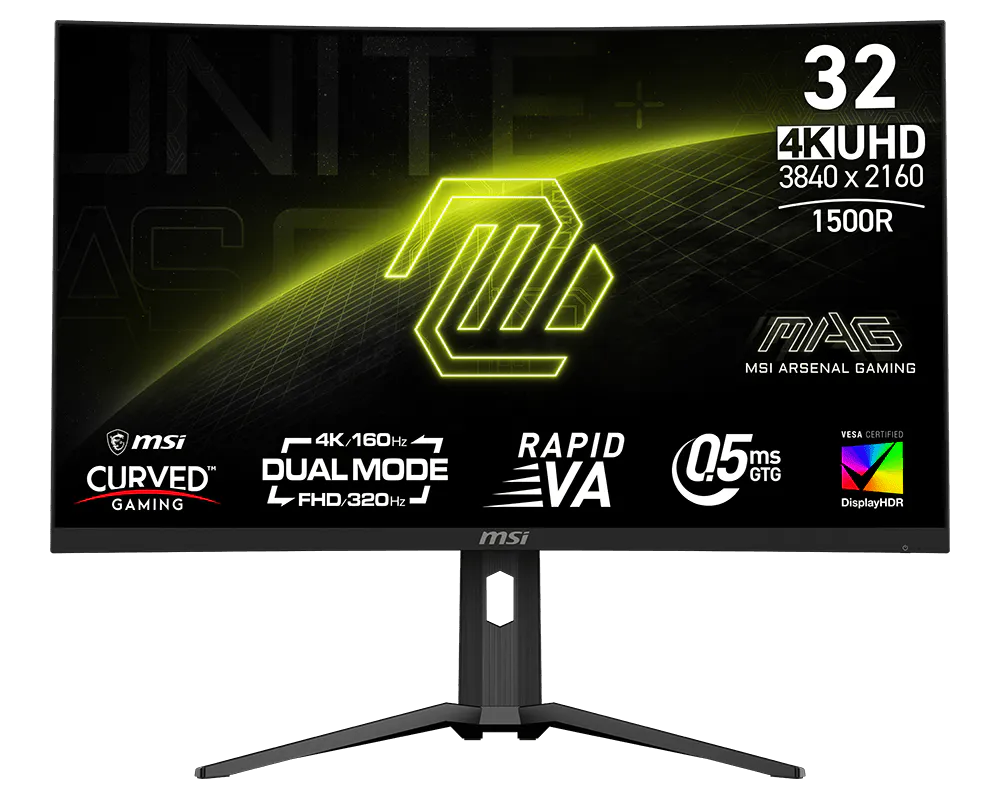 MSI MAG 321CUPDF Gaming monitor 31,5" Rapid VA zakřivený/3840x2160(UHD)/160Hz (320Hz - FHD)/0,5ms/2xHDMI/DP/USB-C/výšk.nast./černá
