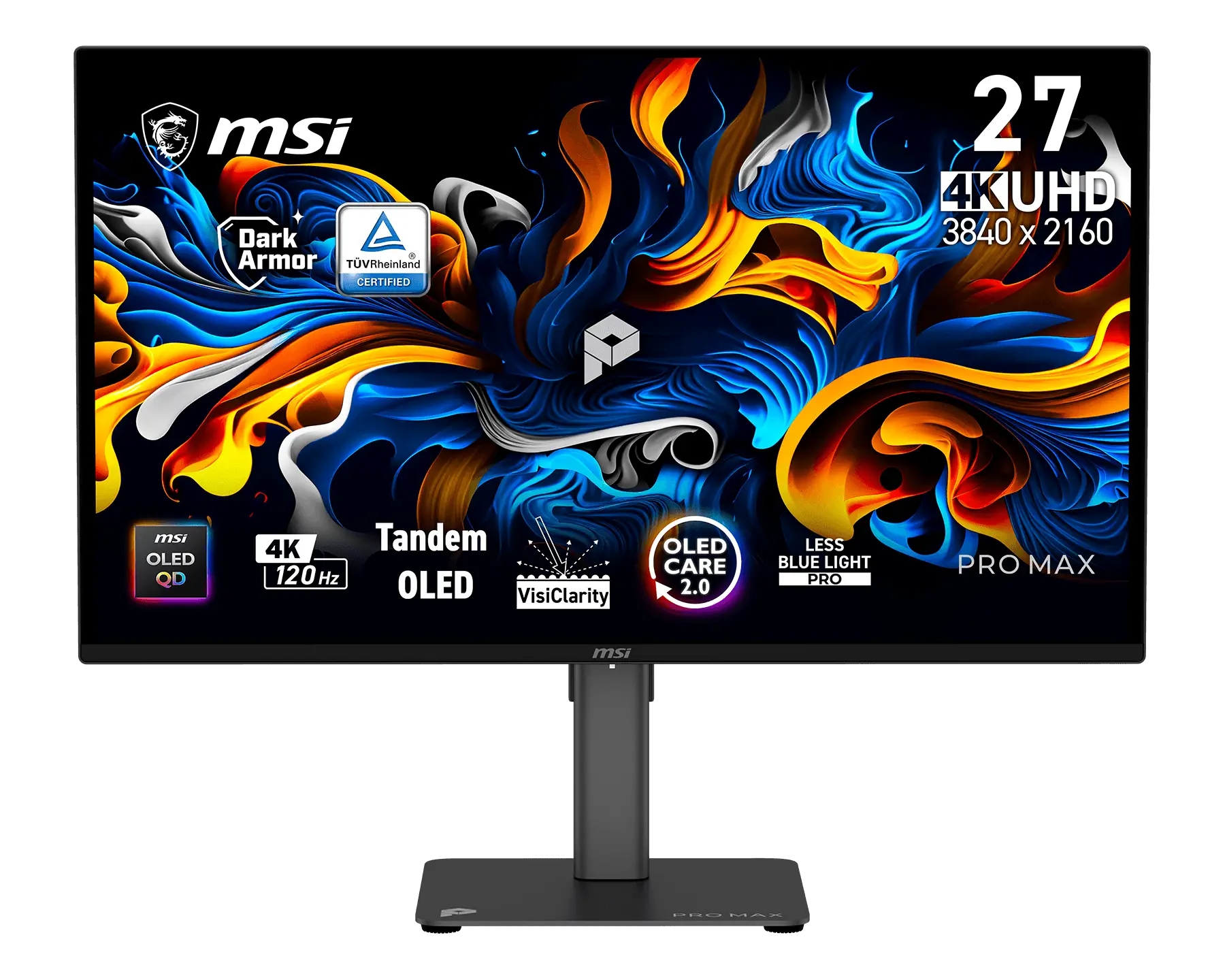 MSI PRO MAX 271UPX12G monitor 26,5" QD-OLED/3840x2160(UHD)/120Hz/0,03ms/2xHDMI/DP/USB-C/Výšk.nast./Pivot