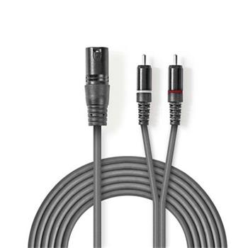 Nedis COTH15200GY30 - XLR Audiokabel | XLR 3pinová Zástrčka – 2x RCA Zástrčka | 3 m | Šedá barva