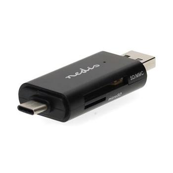 Nedis CRDRU2110BK - Čtečka Paměťových Karet | Duální čtečka karet USB-C™ / USB-A (USB2.0)