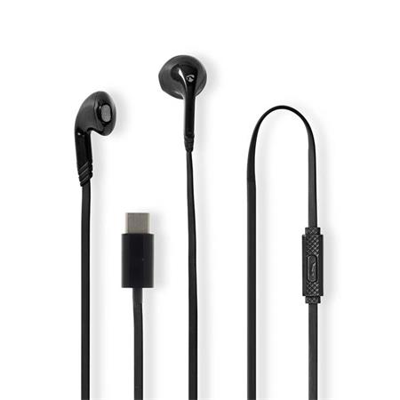 Nedis HPWD4024BK - Kabelová Sluchátka | Do uší | USB-C | Délka kabelu: 1.2 m | mikrofon | Ovládání Hlasitosti | Černá