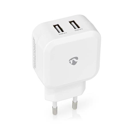 Nedis WCHAU484AWT - Síťová Nabíječka | 24 W | Funkce rychlého nabíjení | 2x 2.4 A | 2 výstupy | 2x USB-A | Bílá