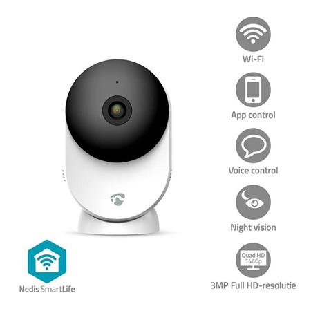 Nedis WIFICI12CWT SmartLife Vnitřní Kamera | Wi-Fi | 3MP Full HD 1296p| Se snímačem pohybu | Noční vidění | Bílá