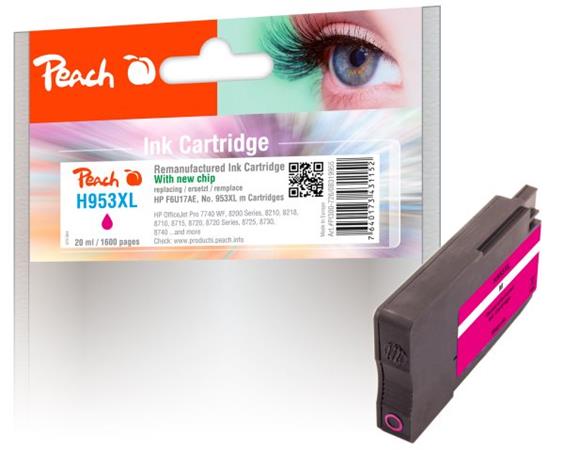 PEACH kompatibilní cartridge HP No. 953XL, purpurová, F6U17AE, 20ml OEM chip