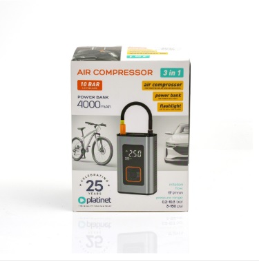 PLATINET Kompresor 10 bar s powerbankou 4000mAh a svítilnou