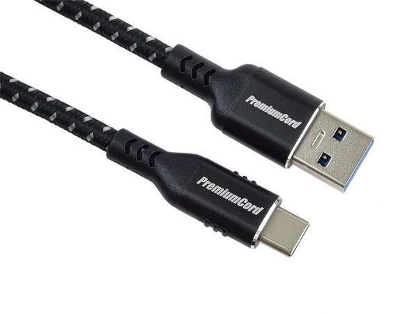 PremiumCord kabel USB-C - USB 3.0 A (USB 3.2 generation 1, 3A, 5Gbit/s) bavlněný oplet a hliníkové konektory 1,5m