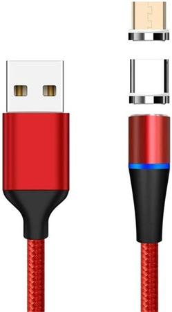 PremiumCord Magnetický micro USB a USB-C nabíjecí a datový kabel 1m, červený