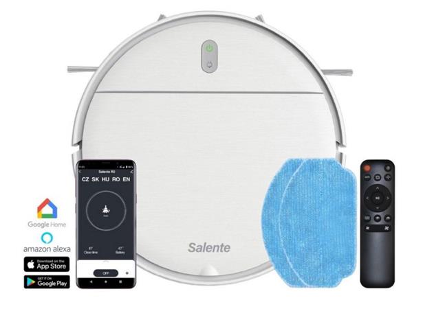 Salente R2, robotický vysavač, stírání vodou, nabíjecí stanice, bílý