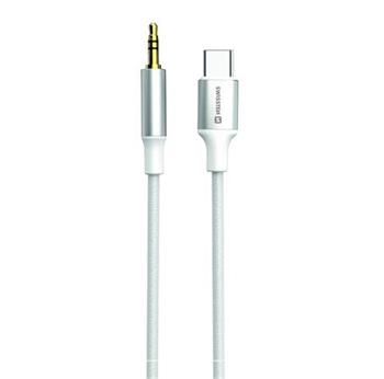 SWISSTEN AUDIO ADAPTÉR TEXTILE USB-C (samec) / 3,5 mm JACK (samec) 1,5M BÍLÝ