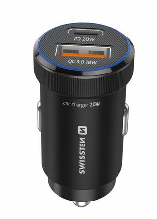 SWISSTEN CL ADAPTÉR PD, USB-C PD + USB-A, 20W ČERNÝ