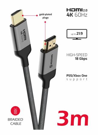 SWISSTEN KABEL HDMI NA HDMI 4K 60Hz 3,0 M