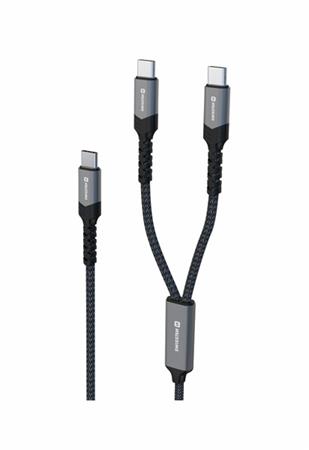 SWISSTEN NABÍJECÍ KABEL 2v1 100W USB-C / 2x USB-C 1,5 M ČERNÝ
