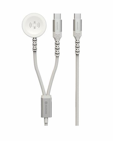 SWISSTEN OPLETENÝ MAGNETICKÝ KABEL 2v1 PRO APPLE WATCH A USB-C, USB-C 1.2 M BÍLÝ
