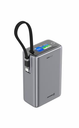 SWISSTEN POWER BANK CESTOVNÍ 25000 mAh (96.25Wh) 100W S INTEGROVANÝM KABELEM USB-C ŠEDÁ