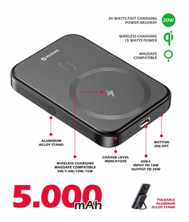 SWISSTEN POWER BANK FUSION 5000 mAh S NABÍJENÍM APPLE WATCH (kompatibilní s MagSafe) STŘÍBRNÁ