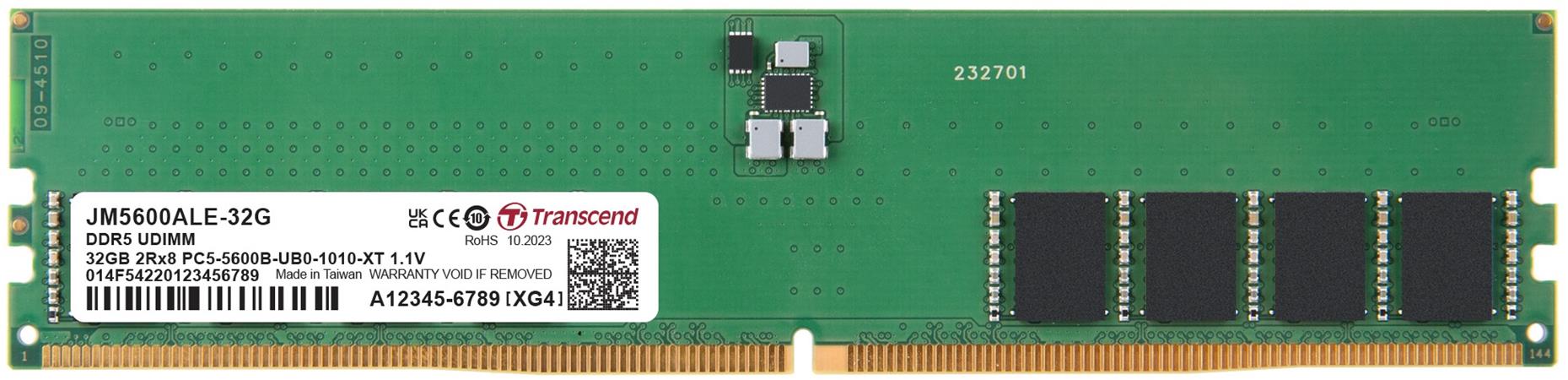 Transcend paměť 32GB DDR5 4800 U-DIMM (JetRam) 2Rx8 2Gx8 CL40 1.1V
